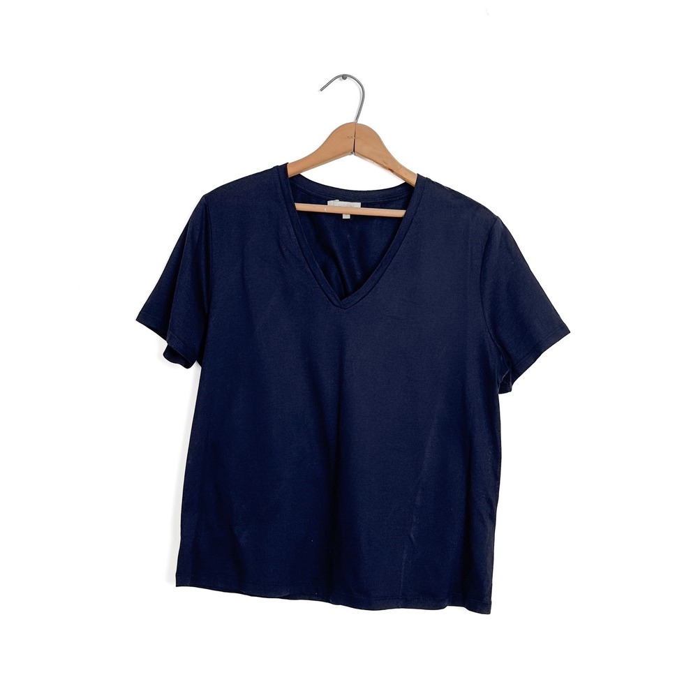 Hobbs London Cotton Navy V-Neck Classic T-shirt - medium